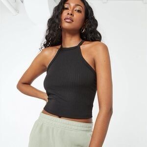AMERICAN EAGLE Women’s Dark Gray Ribbed Halter Sleeveless Crop Top XS